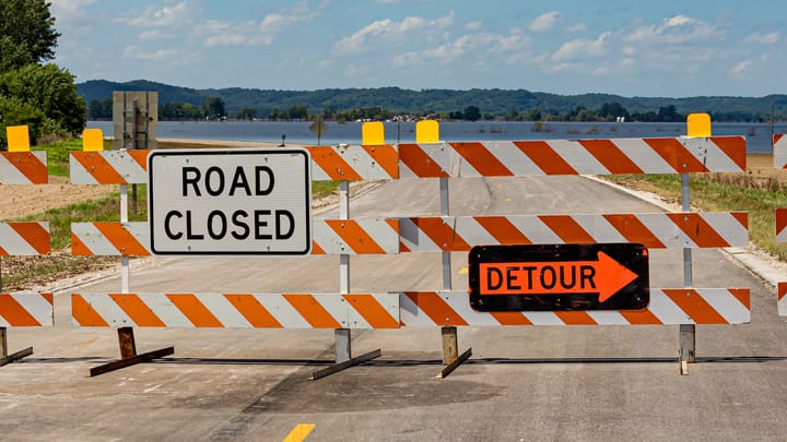 road block detour signs JJ Gouin shutterstock 3X2Ah3